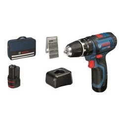 Bosch Professional Akku Slagboremaskine GSB 12V-15 Inkl. Batterier, Lader, Bitsæt Og Kuffert
